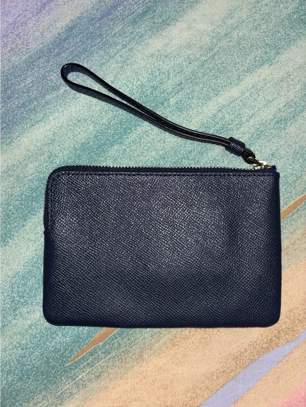 Coach Midnight Blue Crossgrain Leather Corner Zip Wristlet Wallet